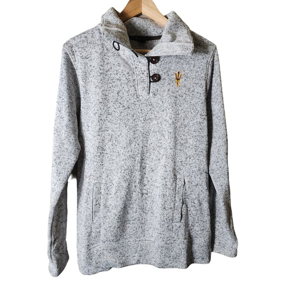 CHAMPION + ARIZONA STATE Gray 1/4 Button Up Sporty Active Heavy Sweater SZ S